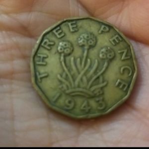 1943 KING GEORGE VI. GREAT BRITAIN 3 PENCE NICKEL-BRASS COIN KM# 849